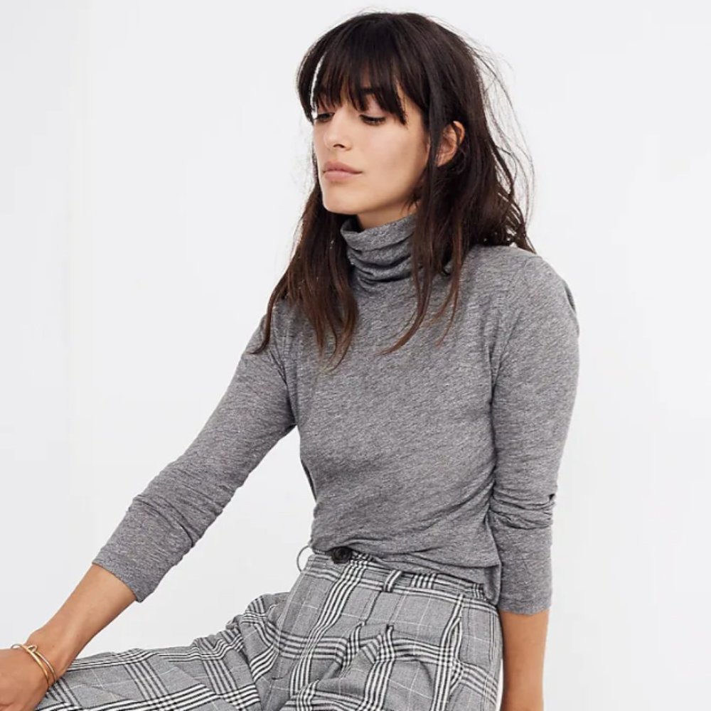 Madewell Whisper Cotton Turtleneck in Heathered Gray S